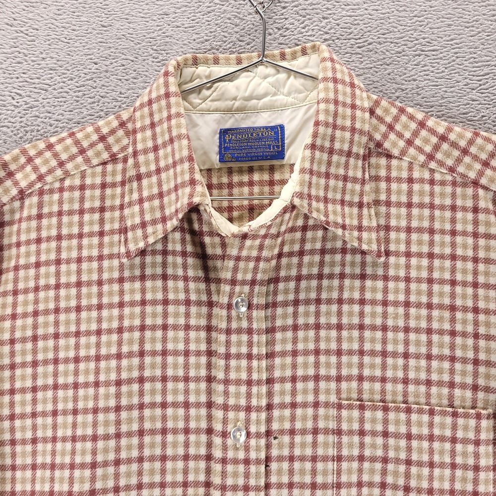 Pendleton Shirt Mens L Brown Plaid Wool Flannel Quilted Lined Vintage 70s USA